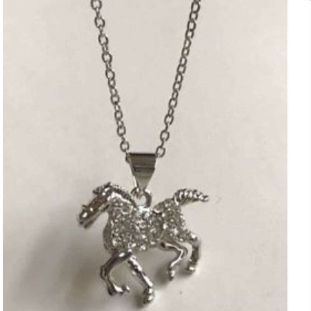 Silver Crystal Horse Necklace Country Western